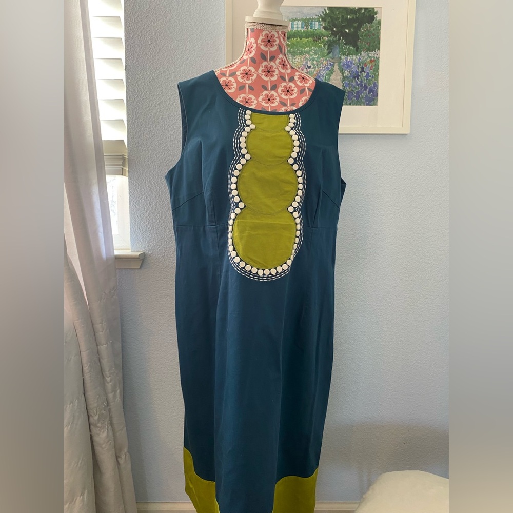 Boden Blue and Green Embellished Midi Dress